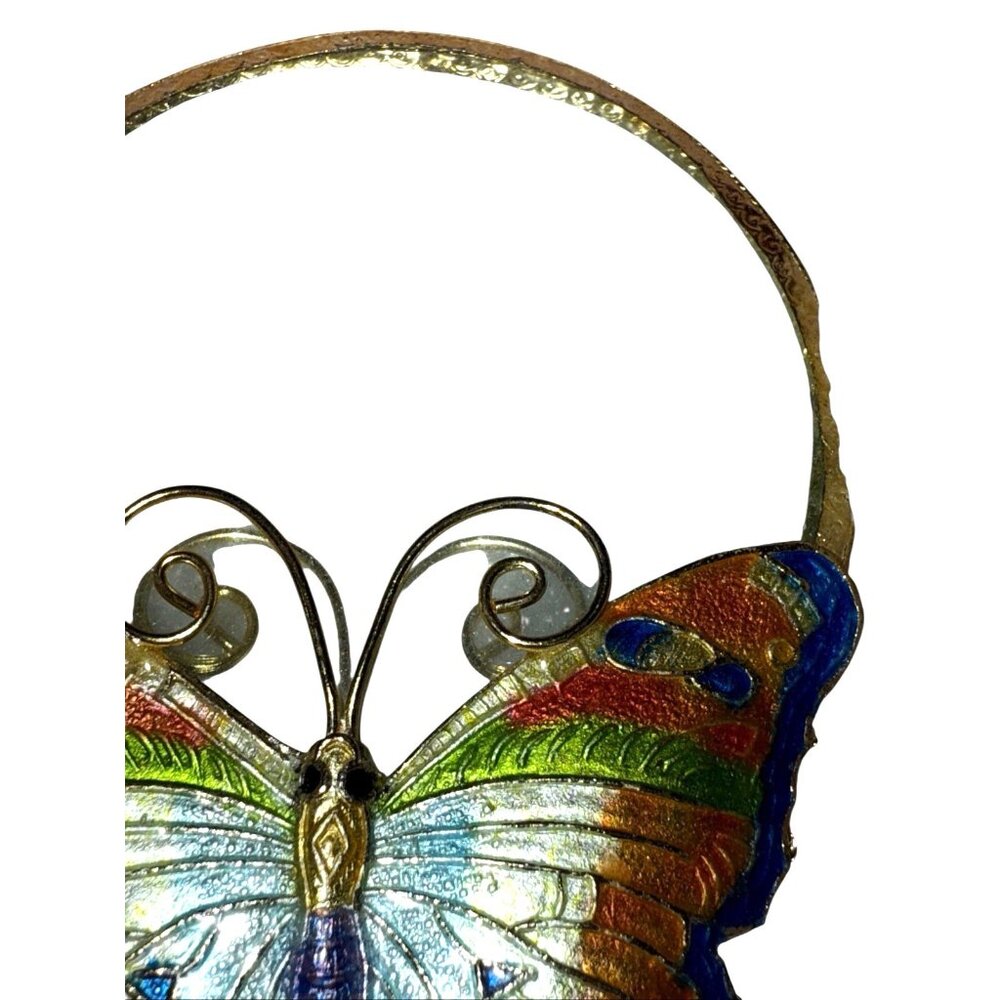 Vintage Colorful Cloisonne Butterfly Floral Handheld Magnifying Glass 2.75' - Picture 4 of 7